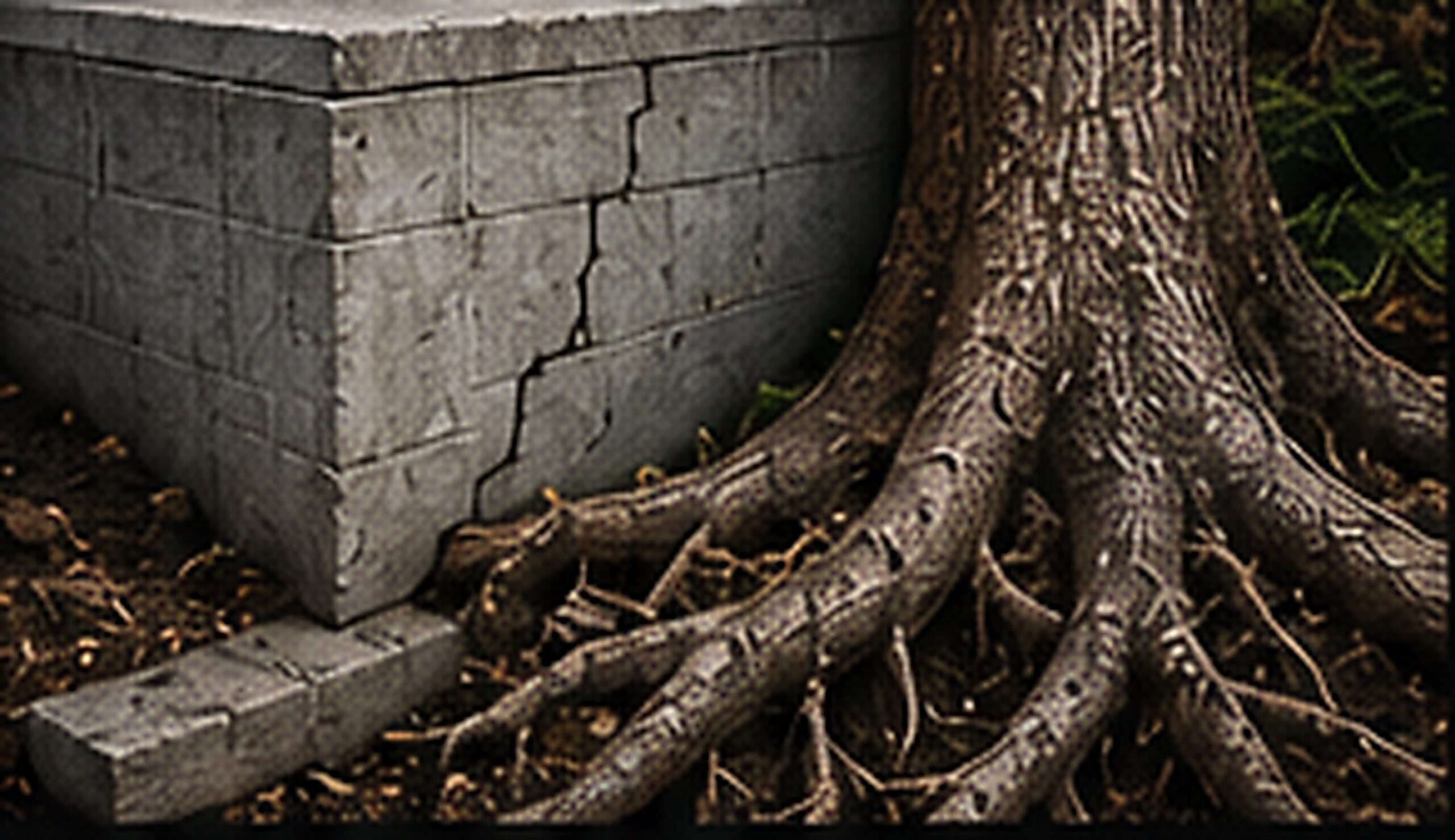 Tree root intrusion causing foundation cracks near Edmonton home