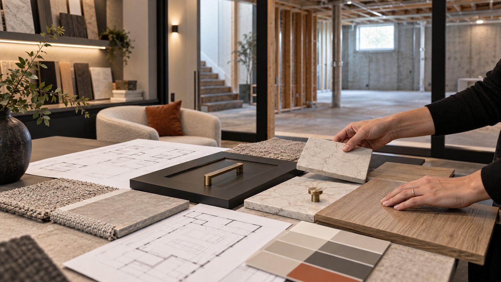 Basement floor plans and material selections for an Edmonton renovation