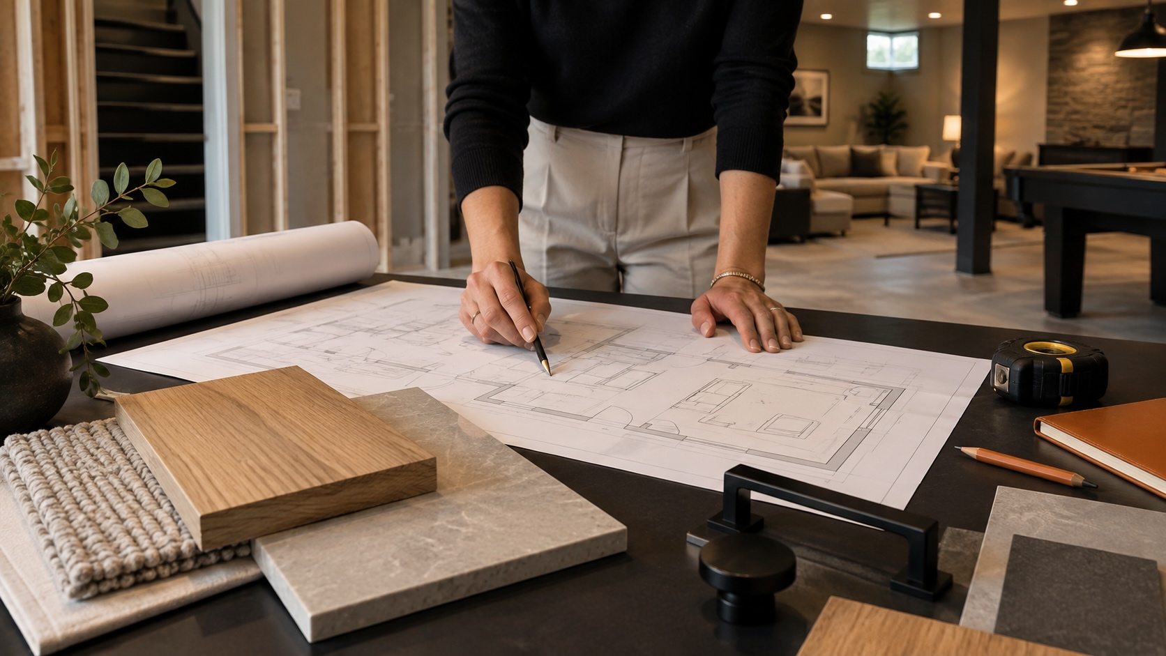Basement renovation plans and material selections