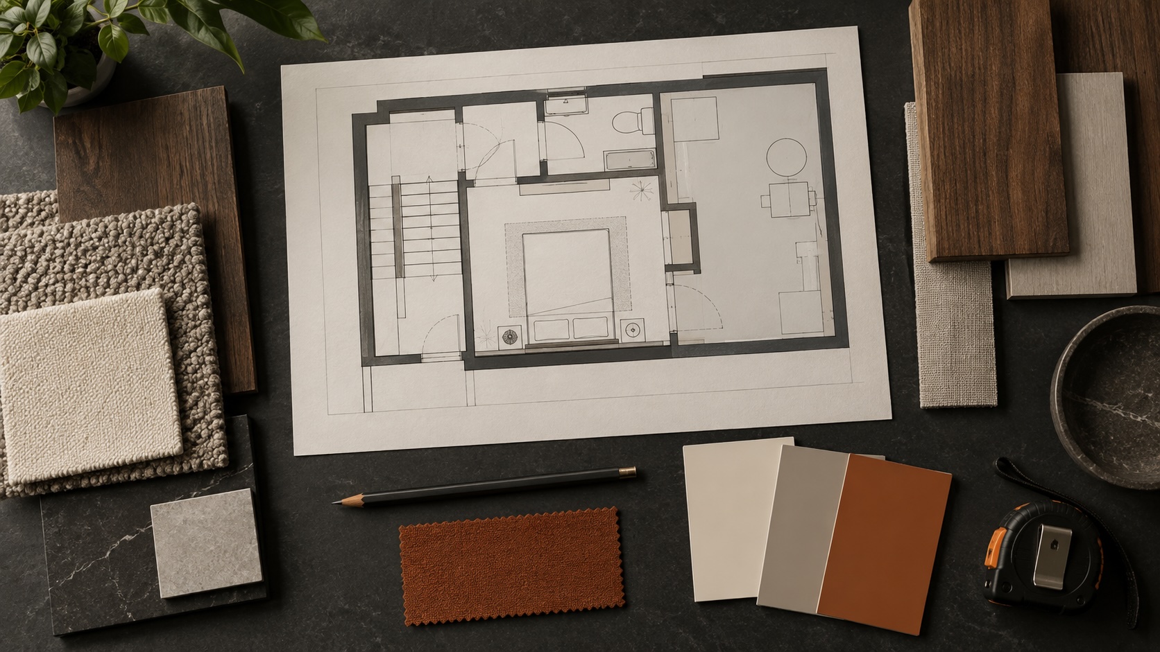 Basement bedroom floor plan and material selections for an Edmonton home