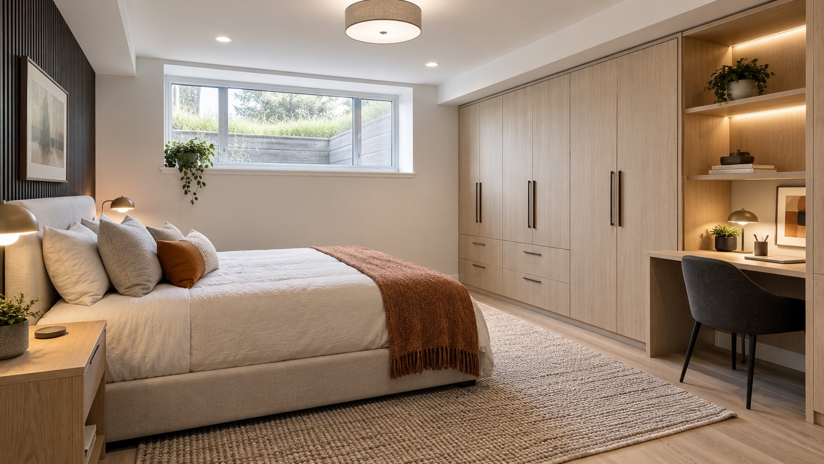 Finished modern basement bedroom in an Edmonton home