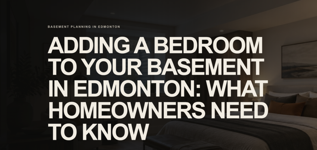 Modern finished basement bedroom with an egress window and built-in storage in an Edmonton home